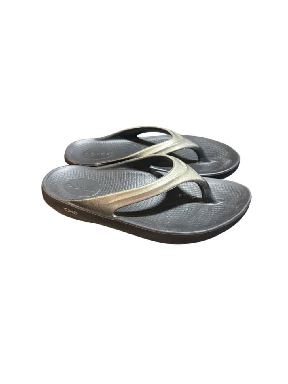 Oofos Womens Recovery Flip-Flops W8 Black & silver Sandals Lightweight Comfort